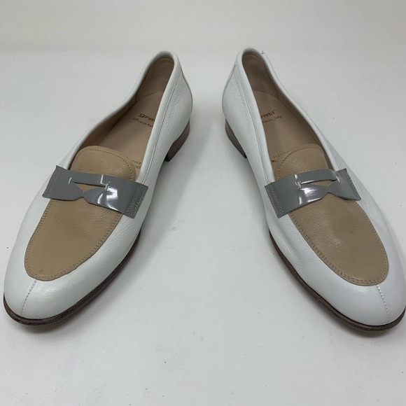 Gravati Shoes - Gravati Penny Loafers White Beige Gray Leather Women's Shoes Size 8 1/2